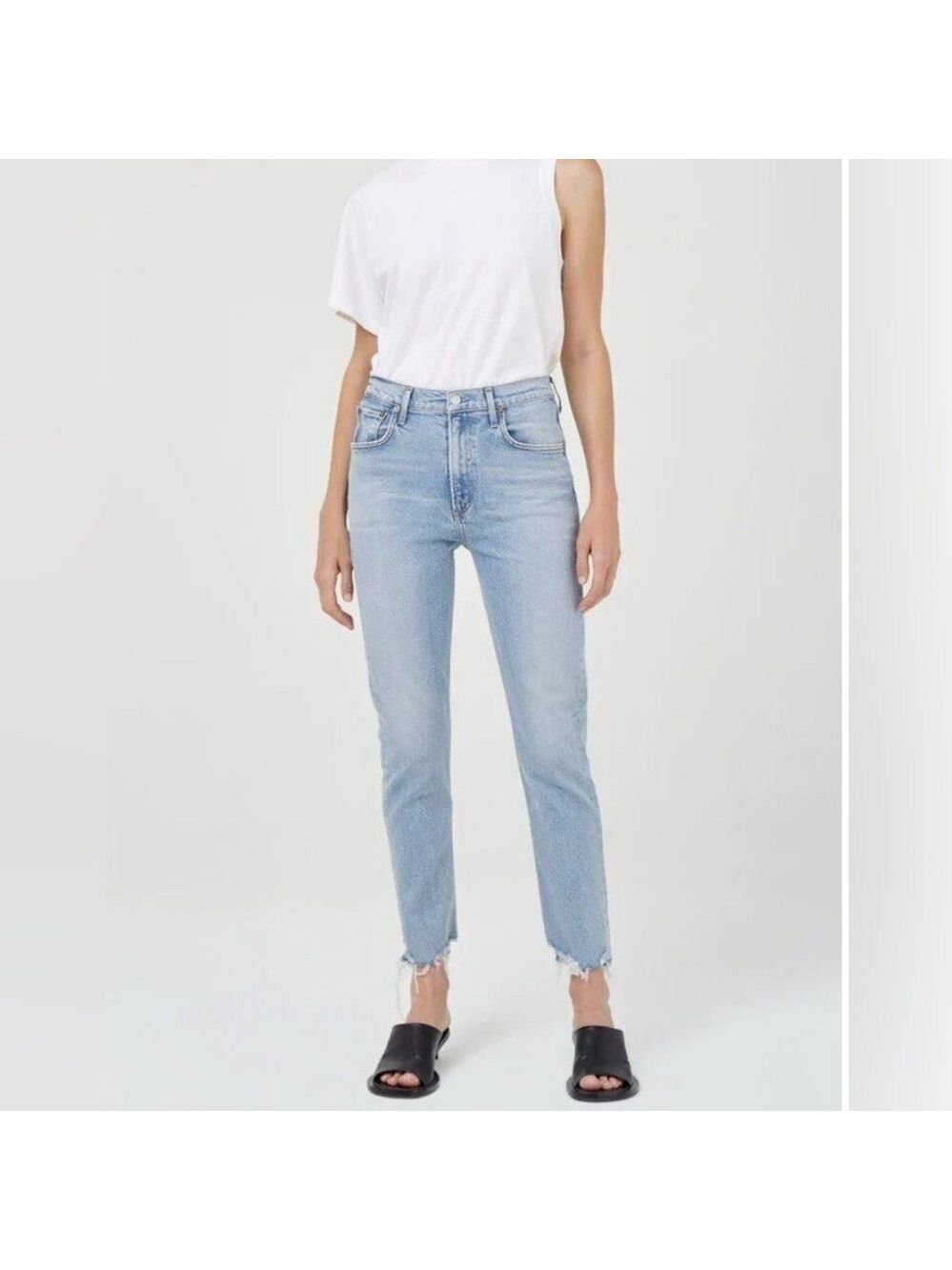 Agolde Jeans “Merrel” 25 Blue Slim Straight Leg Raw Hem Mid Rise Womens - Picture 3 of 12